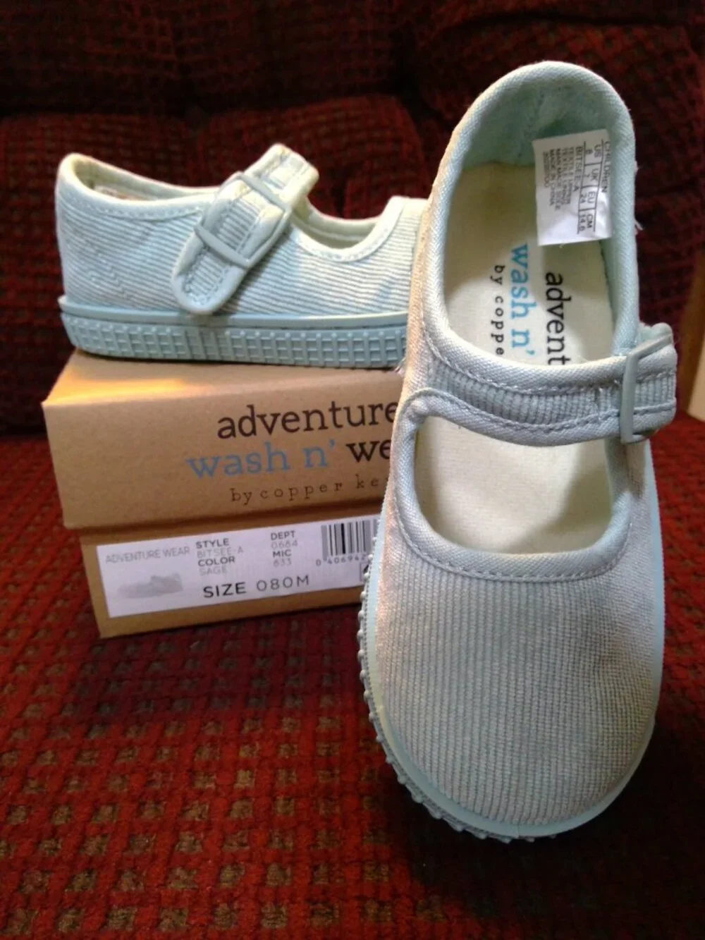 Kids Mary Jane Shoes in Light Mint and Burgundy -